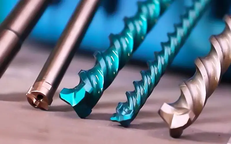 A line of different types of drill bits for tiles