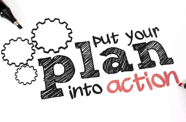 Text with the words 'put your plan into action'
