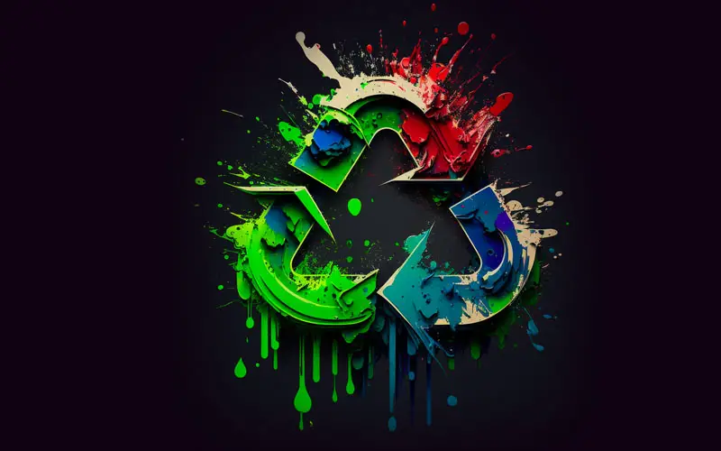 An image of a recycling logo made of dripping paint