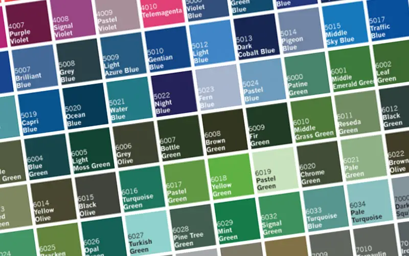 A colour palette of popular colour choices for upvc windows and doors